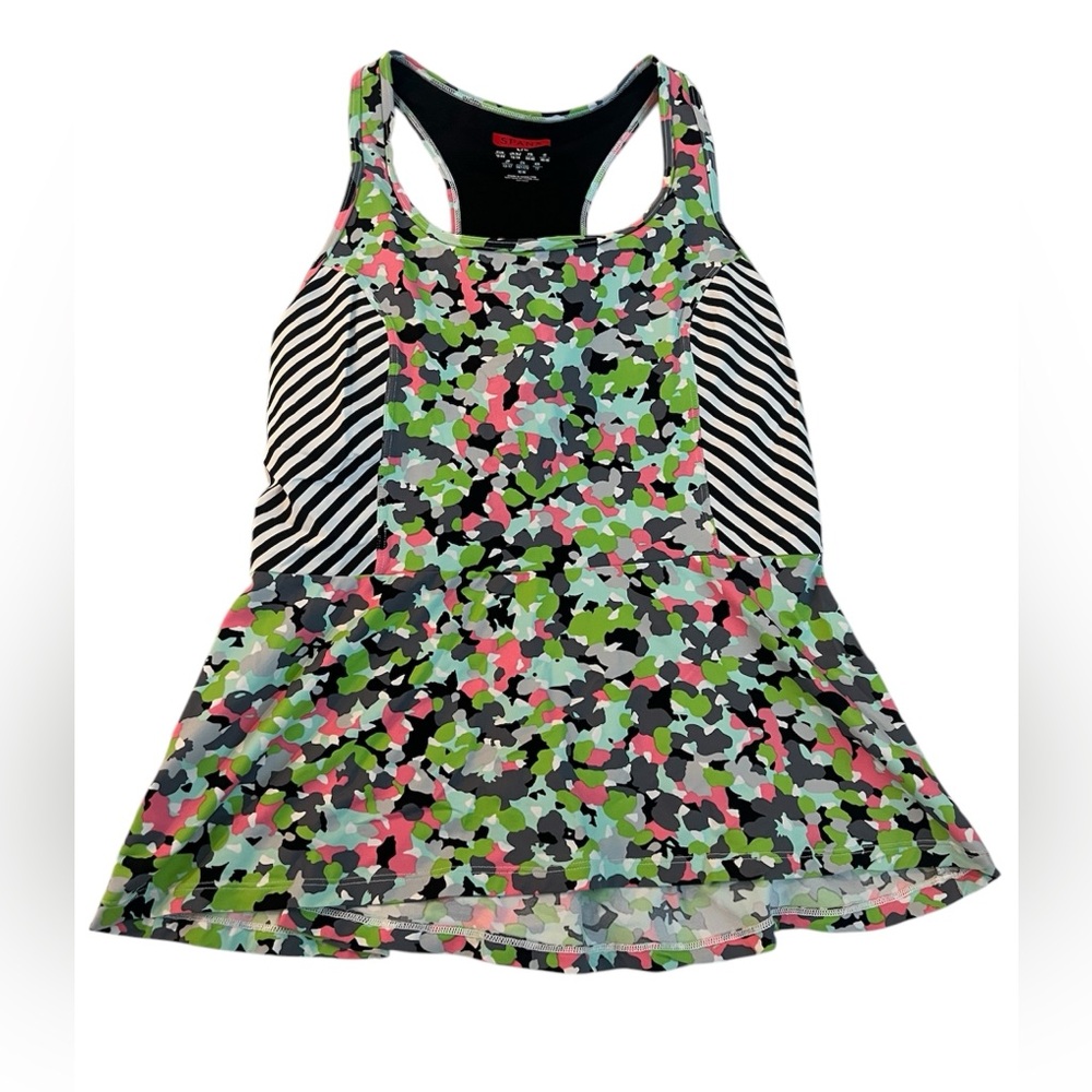 SPANX Colorful Floral Petal Power Striped Peplum Racerback Tank - Size Large - Picture 1 of 7